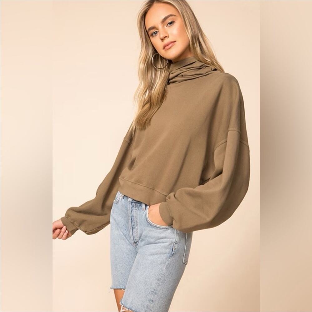 AGOLDE Green Balloon Sleeve Turtleneck Sweatshirt XS